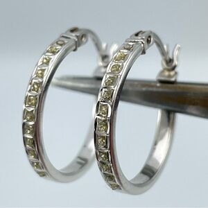 Cute SLC 925 Sterling Silver Hoop Earrings with Yellow Channel Set Stones
